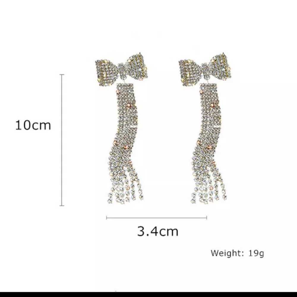 Long Tassel Rhinestone Drop Earrings - Picture 6 of 6